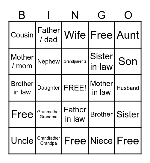FAMILY Bingo Card