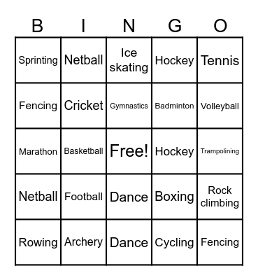 Fitness Bingo Card