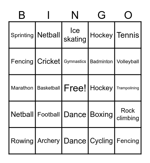 Fitness Bingo Card