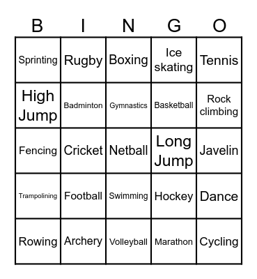 Fitness Bingo Card