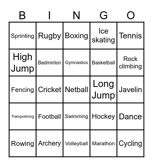 Fitness Bingo Card