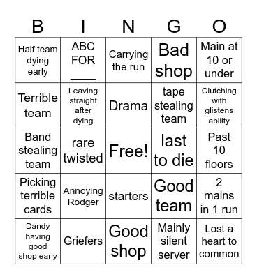 5 dandys world runs Bingo Card