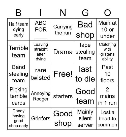 5 dandys world runs Bingo Card