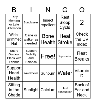 SUN SAFETY BINGO Card