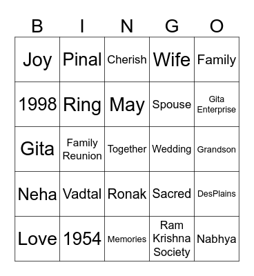 50th Wedding Anniversay BINGO! Bingo Card