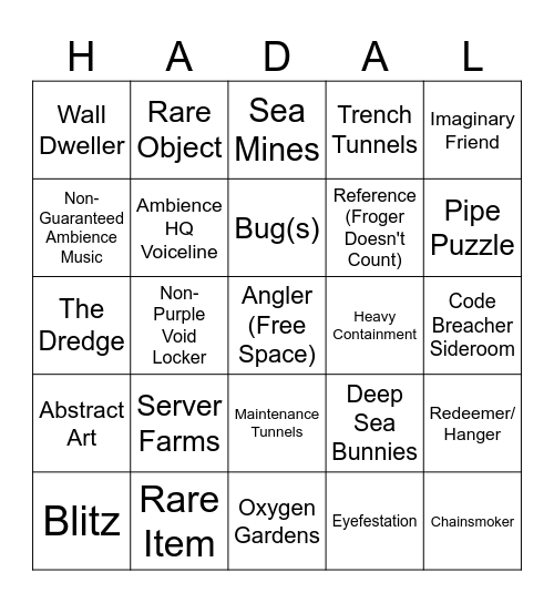 Roblox Pressure Bingo Card
