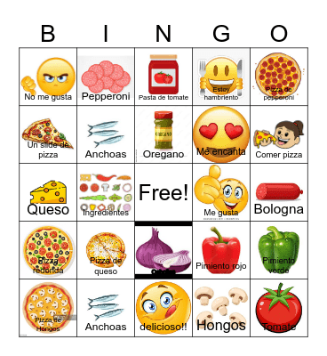 PIZZA Bingo Card