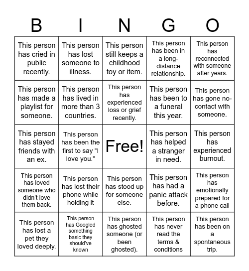 Mindmates BINGO Card