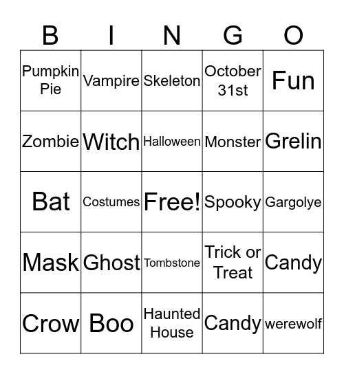 Halloween Bingo Card