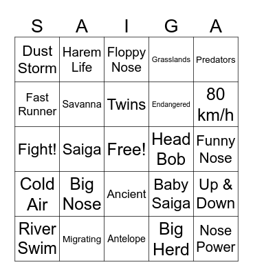 Saiga Bingo Card