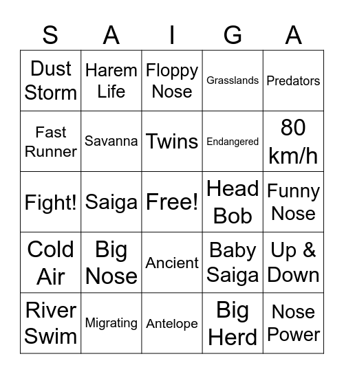 Saiga Bingo Card