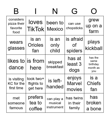 Find Someone Who.... Bingo Card