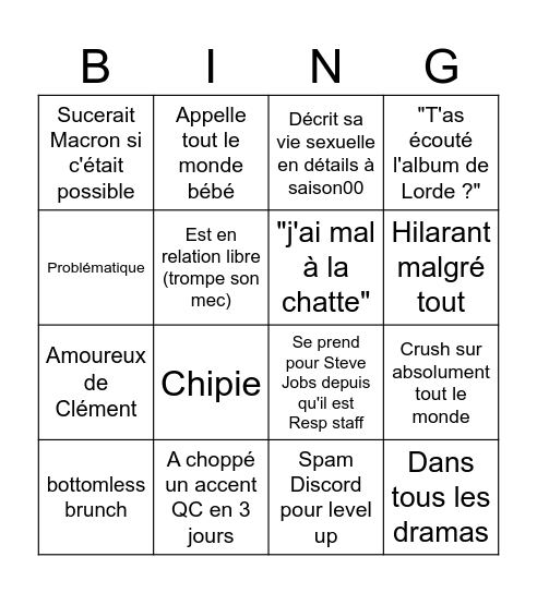 Bingo de Yanis (mi-2025) Bingo Card