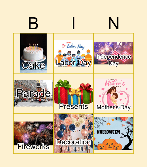 Celebrations Bingo Card