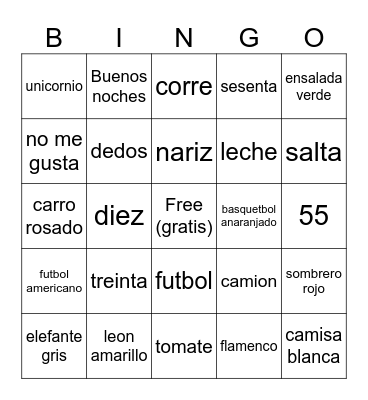 Spanish Review Bingo Card