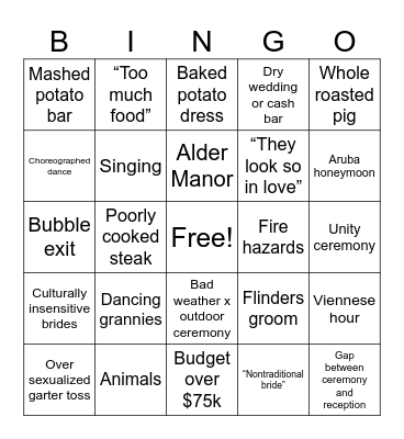 Four Weddings Bingo Card