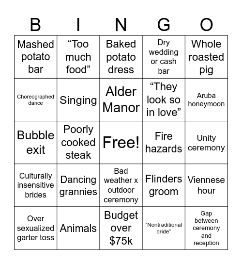 Four Weddings Bingo Card