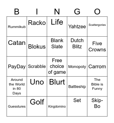 Summer Family Game Challenge Bingo Card