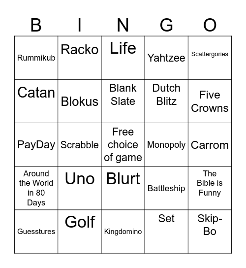 Summer Family Game Challenge Bingo Card
