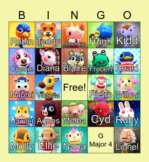 Animal Crossing Bingo Card