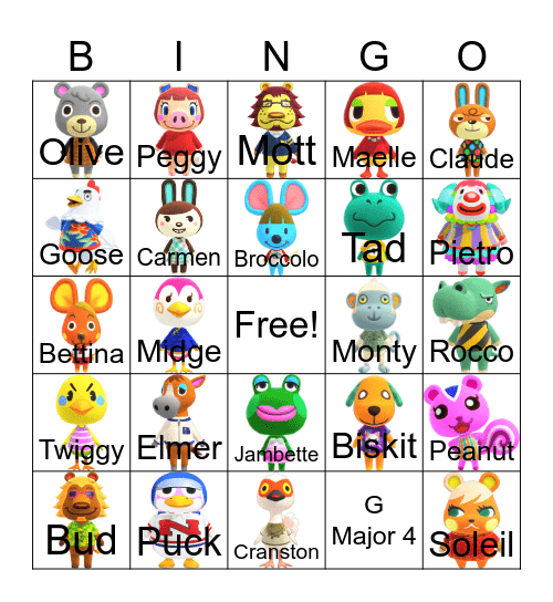 Animal Crossing Bingo Card