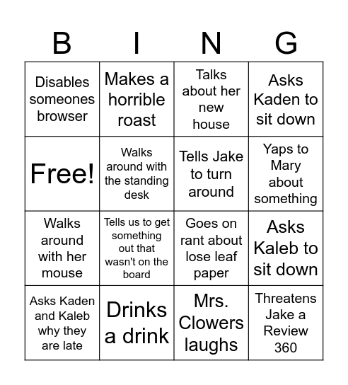 Clowers Bingo Card