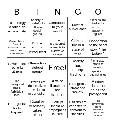 Dystopian Lit Bingo Card