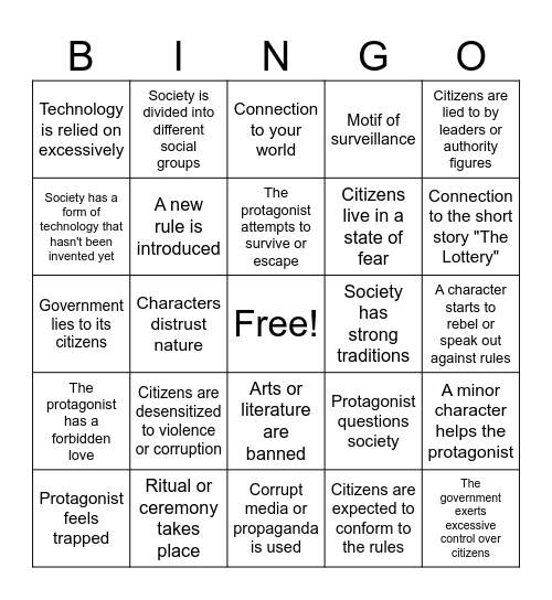 Dystopian Lit Bingo Card