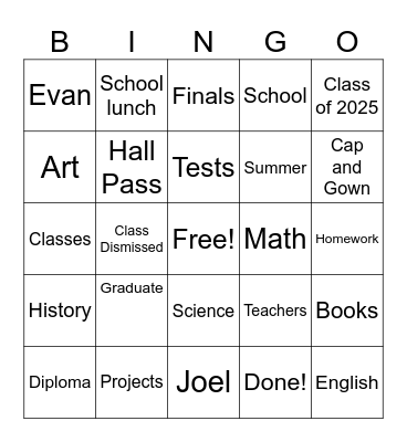 Graduation Bingo Card