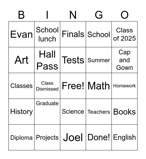 Graduation Bingo Card
