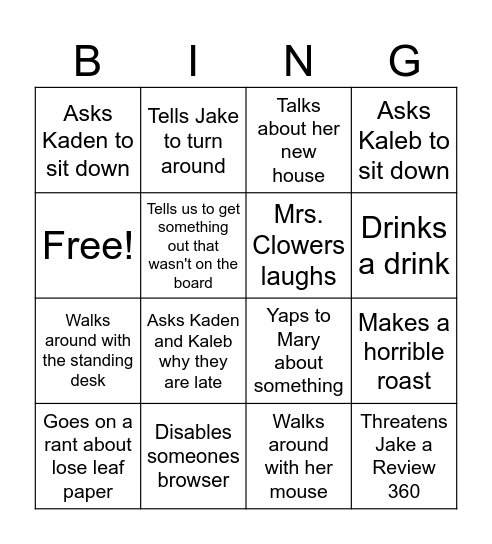 Clowers Bingo Card