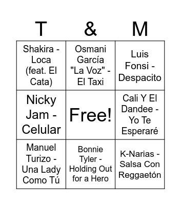 Bingo Musical T+M Bingo Card
