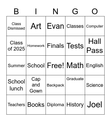 Graduation Bingo Card