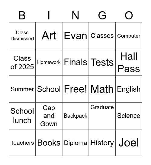 Graduation Bingo Card