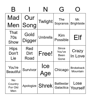 Early 2000s Pop Culture Bingo Card