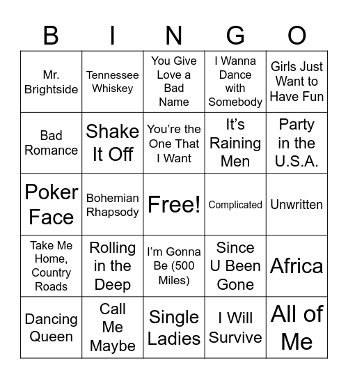 Karaoke Night Bingo Card