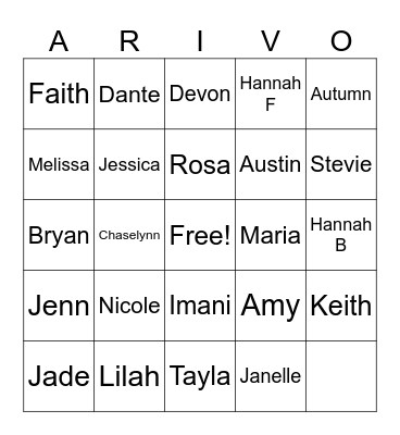 ARIVO Bingo Card