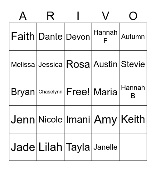 ARIVO Bingo Card