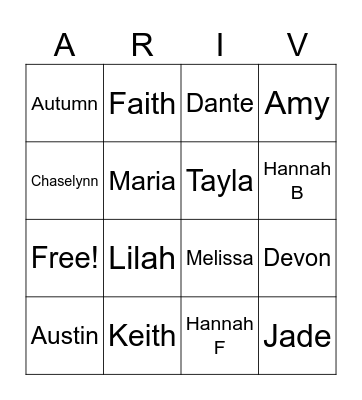 ARIVO Bingo Card