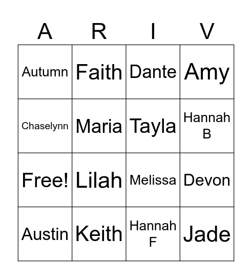 ARIVO Bingo Card