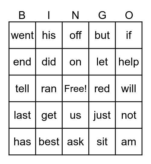 Volume 1 Sight Words Bingo Card