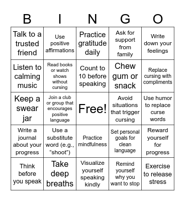 Ways to Stop Cursing Bingo Card