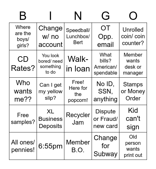 Credit Union pt2 Electric Boogaloo Bingo Card
