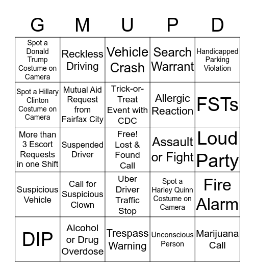 Halloween Dispatch Bingo Card