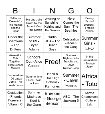 Music Bingo Card