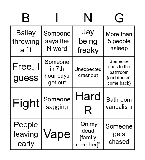 School day Bingo Card