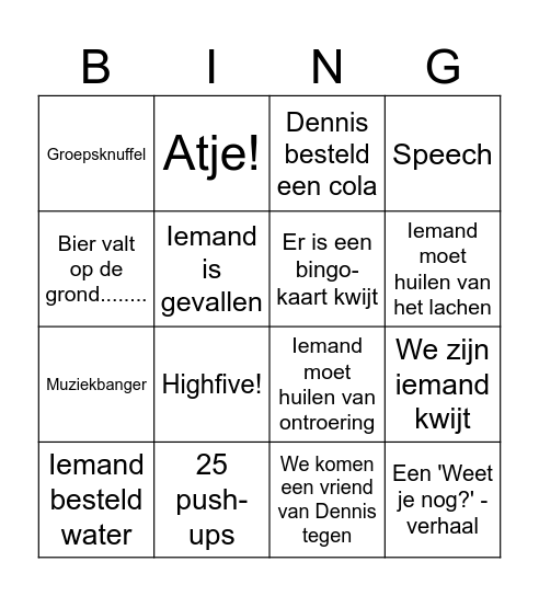DENNIS VRIJGEZELLIGE BINGO Card