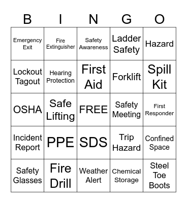 SAFETY Bingo Card