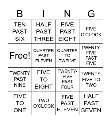 Time Bingo Card