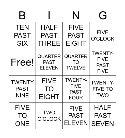 Time Bingo Card